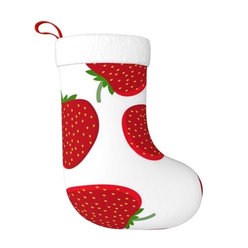 ZWLPNZZD Weihnachtsstrumpf mit Erdbeerdruck, 45,7 cm, weiche Plüschmanschetten, Strümpfe für Urlaub, Party, Weihnachten, Neujahr, Halloween-Dekoration von ZWLPNZZD