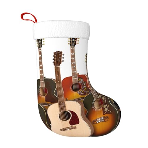 ZWLPNZZD Weihnachtsstrumpf mit Gitarrendruck, 45,7 cm, weiche Plüschmanschetten, Strümpfe für Urlaub, Party, Weihnachten, Neujahr, Halloween-Dekoration von ZWLPNZZD