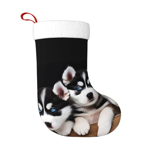 ZWLPNZZD Weihnachtsstrumpf mit Husky-Welpen-Aufdruck, 45,7 cm, weiche Plüschmanschetten, Strümpfe für Urlaub, Party, Weihnachten, Neujahr, Halloween-Dekoration von ZWLPNZZD
