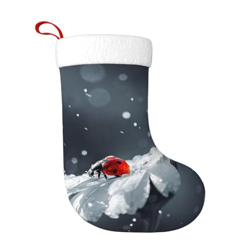 ZWLPNZZD Weihnachtsstrumpf mit Marienkäfer auf Gänseblümchen-Druck, 45,7 cm, weiche Plüsch-Bündchen, Strümpfe für Urlaub, Party, Weihnachten, Neujahr, Halloween-Dekoration von ZWLPNZZD