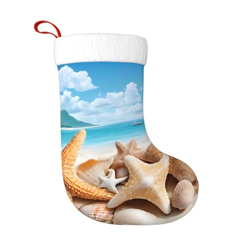 ZWLPNZZD Weihnachtsstrumpf mit Muschel-Stranddruck, 45,7 cm, weiche Plüsch-Bündchen, Strümpfe für Urlaub, Party, Weihnachten, Neujahr, Halloween-Dekoration von ZWLPNZZD