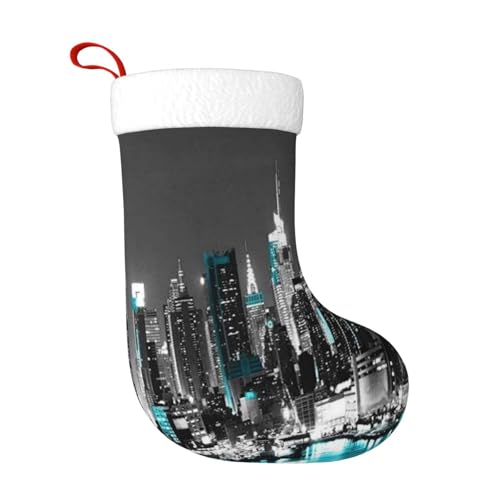 ZWLPNZZD Weihnachtsstrumpf mit New Yorker Gemälden, 45,7 cm, weiche Plüschbündchen, Strümpfe für Urlaub, Party, Weihnachten, Neujahr, Halloween-Dekoration von ZWLPNZZD