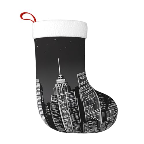 ZWLPNZZD Weihnachtsstrumpf mit New Yorker Gemälden, 45,7 cm, weiche Plüschbündchen, Strümpfe für Urlaub, Party, Weihnachten, Neujahr, Halloween-Dekoration von ZWLPNZZD