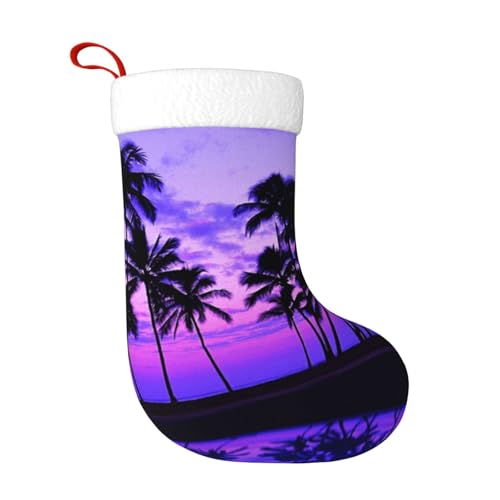 ZWLPNZZD Weihnachtsstrumpf mit Palmenmotiv, violetter Sonnenuntergang, 45,7 cm, weiche Plüschmanschetten, Strümpfe für Urlaub, Party, Weihnachten, Neujahr, Halloween-Dekoration von ZWLPNZZD