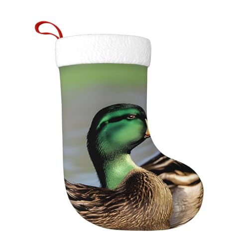 ZWLPNZZD Weihnachtsstrumpf mit Stockenten-Druck, 45,7 cm, weiche Plüsch-Bündchen, Strümpfe für Urlaub, Party, Weihnachten, Neujahr, Halloween-Dekoration von ZWLPNZZD