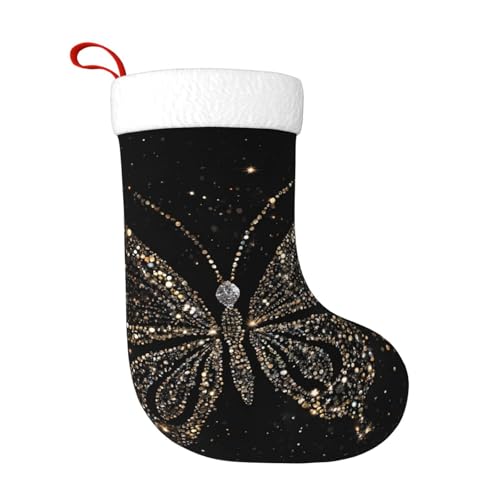 ZWLPNZZD Weihnachtsstrumpf mit Strass-Schmetterling-Druck, 45,7 cm, weiche Plüsch-Manschetten, Strümpfe für Urlaub, Party, Weihnachten, Neujahr, Halloween-Dekoration von ZWLPNZZD