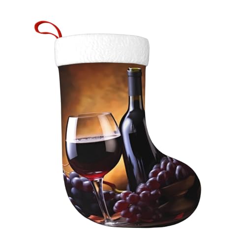 ZWLPNZZD Weihnachtsstrumpf mit Traubenwein-Druck, 45,7 cm, weiche Plüsch-Manschetten, Strümpfe für Urlaub, Party, Weihnachten, Neujahr, Halloween-Dekoration von ZWLPNZZD