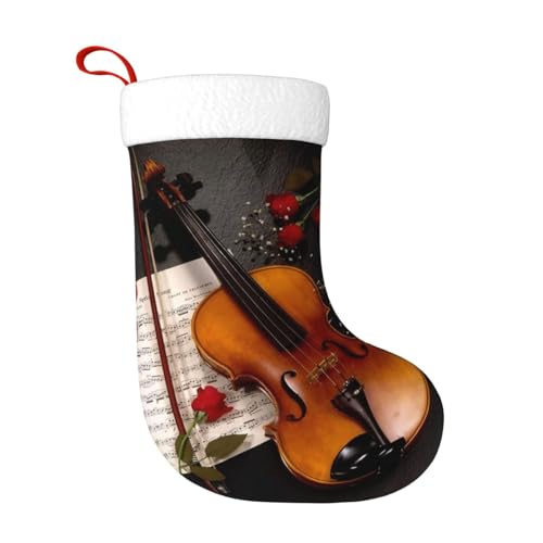 ZWLPNZZD Weihnachtsstrumpf mit Violinen-Notendruck, 45,7 cm, weiche Plüsch-Manschetten, Strümpfe für Urlaub, Party, Weihnachten, Neujahr, Halloween-Dekoration von ZWLPNZZD