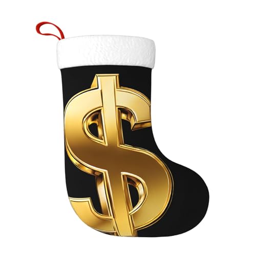 ZWLPNZZD Weihnachtsstrumpf mit goldenem Dollarzeichen-Druck, 45,7 cm, weiche Plüsch-Manschetten, Strümpfe für Urlaub, Party, Weihnachten, Neujahr, Halloween-Dekoration von ZWLPNZZD