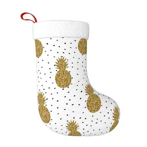 ZWLPNZZD Weihnachtsstrumpf mit goldfarbenem Glitzer-Ananas-Motiv, 45,7 cm, weiche Plüsch-Bündchen, Strümpfe für Urlaub, Party, Weihnachten, Neujahr, Halloween-Dekoration von ZWLPNZZD