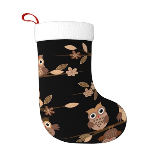 ZWLPNZZD Weihnachtsstrumpf mit niedlichem braunem Cartoon-Eulen-Druck, 45,7 cm, weiche Plüsch-Manschetten, Strümpfe für Urlaub, Party, Weihnachten, Neujahr, Halloween-Dekoration von ZWLPNZZD