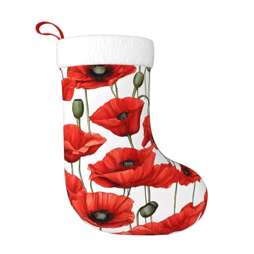 ZWLPNZZD Weihnachtsstrumpf mit rotem Mohnblumendruck, 45,7 cm, weiche Plüschmanschetten, Strümpfe für Urlaub, Party, Weihnachten, Neujahr, Halloween-Dekoration von ZWLPNZZD
