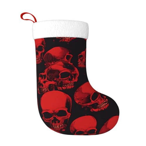 ZWLPNZZD Weihnachtsstrumpf mit roten Totenköpfen, 45,7 cm, weiche Plüschmanschetten, Strümpfe für Urlaub, Party, Weihnachten, Neujahr, Halloween-Dekoration von ZWLPNZZD