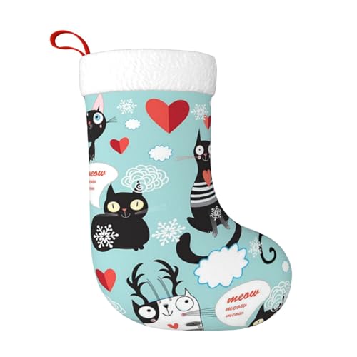 ZWLPNZZD Weihnachtsstrumpf mit schwarzem und weißem Katzendruck, 45,7 cm, weiche Plüschbündchen, Strümpfe für Urlaub, Party, Weihnachten, Neujahr, Halloween-Dekoration von ZWLPNZZD