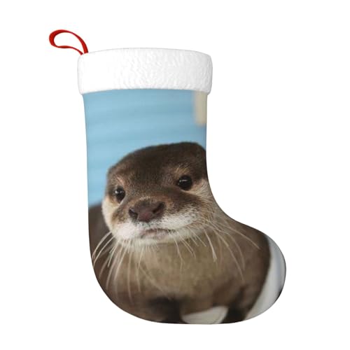 ZWLPNZZD Weihnachtsstrumpf mit süßem Otter-Druck, 45,7 cm, weiche Plüsch-Manschetten, Strümpfe für Urlaub, Party, Weihnachten, Neujahr, Halloween-Dekoration von ZWLPNZZD