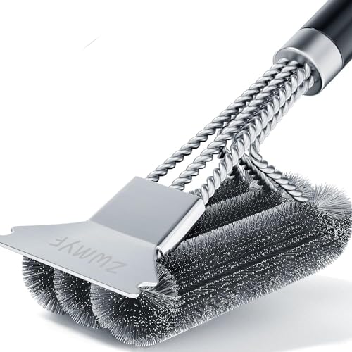 ZWMYF Edelstahl Grillbürste mit Schaber – 47,7 cm Grillrostreiniger für Holzkohle/Gas/Elektro/Infrarot – Rostfreie Grillreinigung & Einfache Handhabung – Langlebiges Grillzubehör mit Sicherheitshülle von ZWMYF