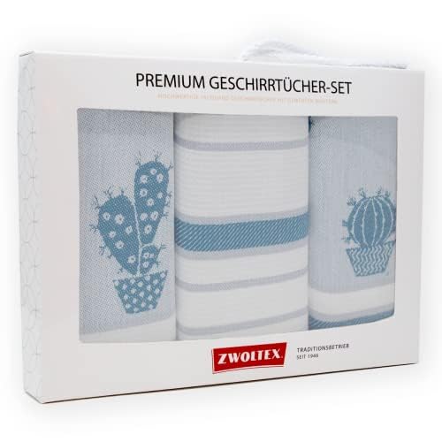 Hochwertiges Geschirrtücher Geschenkset aus 100% Baumwolle I Küchentücher 70x50 (Geschenkset (3x Küchentuch), Kaktus Blau von ZWOLTEX