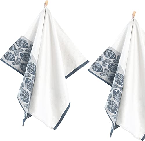 ZWOLTEX 2er Set Jacquard Geschirrtücher/Geschirrtuch | Küchentuch | Abtrockentuch | saugstarke Baumwolle I Sammlung Premium Geschirrtücher - 2x Fish F Navy (50x70) von ZWOLTEX