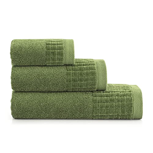 ZWOLTEX 3 Flauschige Handtücher aus 100% Ägyptischer Baumwolle I Gästehandtücher Duschtuch Badetuch - Handtuch Set Paulo - (1x 70x140 + 1x 50x100 + 1x 30x50) - ZE-039T Green Paulo von ZWOLTEX