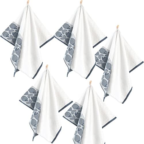 ZWOLTEX 5er Set Jacquard Geschirrtücher/Geschirrtuch | Küchentuch | Abtrockentuch | saugstarke Baumwolle I Sammlung Premium Geschirrtücher - 5x Fish F Navy (50x70) von ZWOLTEX