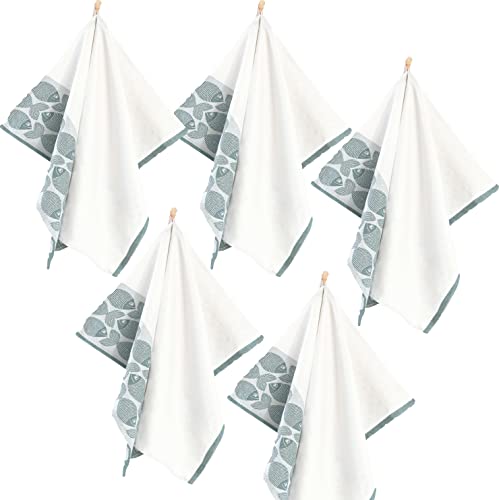 ZWOLTEX 5er Set Jacquard Geschirrtücher/Geschirrtuch | Küchentuch | Abtrockentuch | saugstarke Baumwolle I Sammlung Premium Geschirrtücher - 5x Fish F Türkis (50x70) von ZWOLTEX