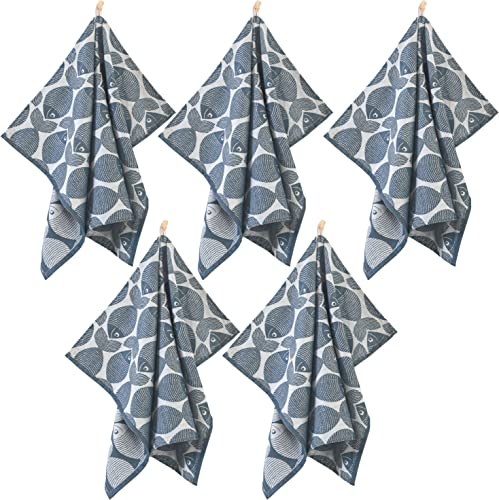 ZWOLTEX 5er Set Jacquard Geschirrtücher/Geschirrtuch | Küchentuch | Abtrockentuch | saugstarke Baumwolle I Sammlung Premium Geschirrtücher - 5x Fish L Navy (50x70) von ZWOLTEX