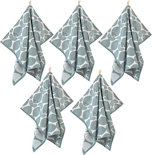 ZWOLTEX 5er Set Jacquard Geschirrtücher/Geschirrtuch | Küchentuch | Abtrockentuch | saugstarke Baumwolle I Sammlung Premium Geschirrtücher - 5x Fish L Türkis (50x70) von ZWOLTEX