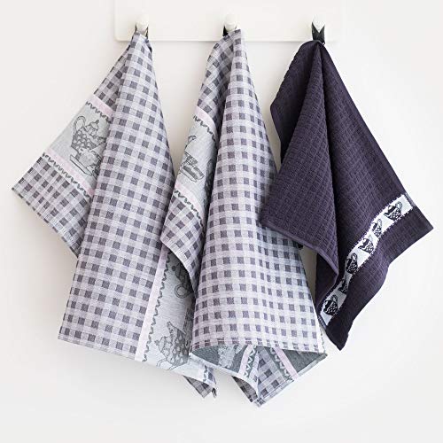 ZWOLTEX Geschirrhandtuch Set | Küchentücher Set I Klassische Baumwolle I MADE IN EU I Sammlung Nachmittagstee, Farbe:Aubergine (2x 50x70+1x 30x50) von ZWOLTEX