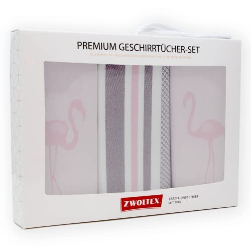 ZWOLTEX Geschirrtücher Geschenkset aus 100% Baumwolle I Made IN EU I Oeko-TEX® 100 I Gewebte Geschirrhandtücher - Küchentücher 70x50 (Geschenkset (3X Küchentuch), Flamingo (Rosa) von ZWOLTEX