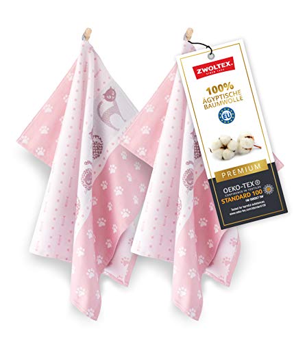 ZWOLTEX Hochwertige Geschirrtücher aus 100% Ägyptischer Baumwolle I Made IN EU I Oeko-TEX 100 I Jacquard Küchentücher - 2X Geschirrhandtücher mit Motiv Katze Rose von ZWOLTEX