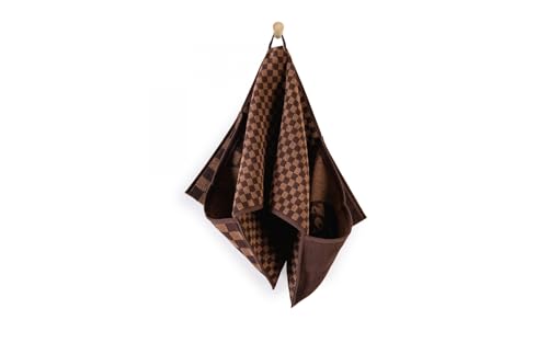 ZWOLTEX - Hundehandtuch Good Dog, Hunde Handtuch Größe 30x80 cm, Handtuch Hund 400g, Dog Towel 100% Baumwolle, mit Taschen, Durch die Waschbarkeit 90°C - Braun Schachbrett von ZWOLTEX