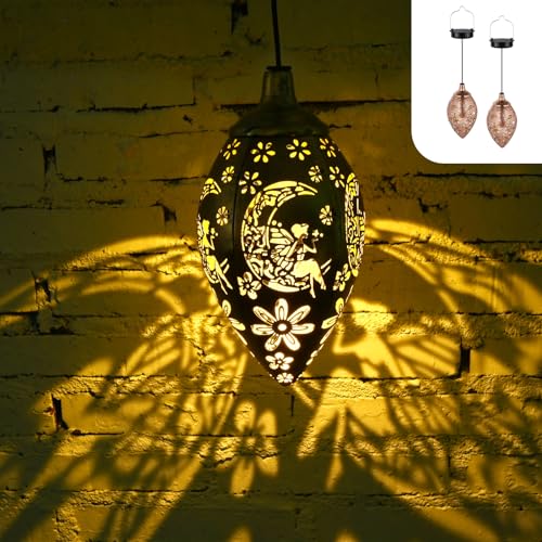 ZWOOS 2er-Set Solarlampen für Außen Hängend, Solarleuchten für Garten Deko, wasserdicht Solar Gartenleuchten für Balkon, Terrasse - Projekt schönes Muster (Blume) (Fee) von ZWOOS