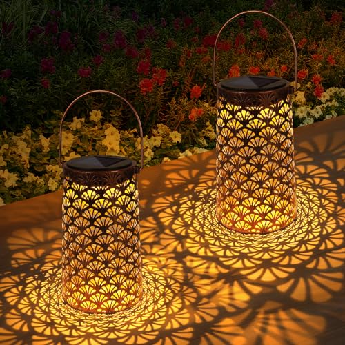 ZWOOS 2er-Set Solarlaterne für Außen, Gartenlaterne Solar Wasserdicht IP44, Hängend/ Stehend, für Balkon Deko, Gartendeko (Blätter) von ZWOOS