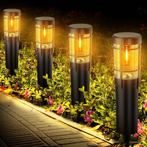 ZWOOS 4er-Pack Solarlampen für Außen Garten, LED Solarleuchten für Garten, Rasen, Wegweiser, IP65 wasserdicht, warmweiß - Licht für die ganze Nacht von ZWOOS
