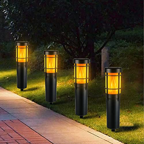 ZWOOS 4er-Set Solarlampen für Außen Deko, Solarleuchten mit realistischen Flammen flackern/RGB Farbwechsel, IP65 wasserdicht Solar Gartenleuchten für Garten, Terrasse, Weg von ZWOOS