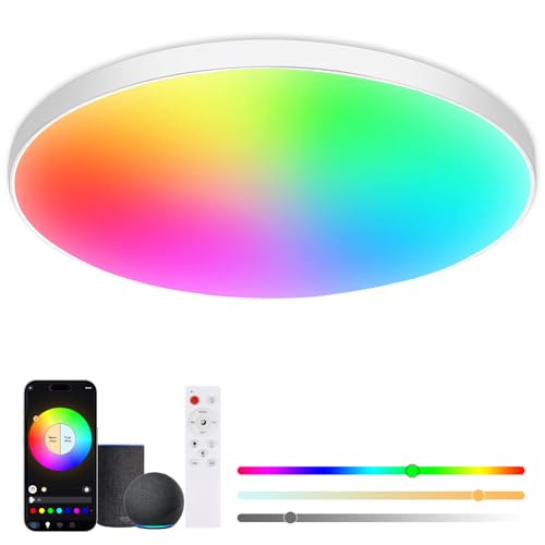ZWOOS Deckenlampe LED 30W, RGB Deckenleuchte Rund Kompatibel mit Alexa und Google Home, Dimmbar, 2700K-6500K, Schlafzimmerlampe mit Fernbedienung, APP Steuerung, für Schlafzimmer, Wohnzimmer von ZWOOS