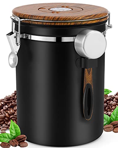 ZWOOS Kaffeedose Luftdicht 1kg Bohnen - Kaffeebohnen Behälter aus Edelstahl mit Messlöffel Deckel aus Holzmaserung（Nicht Holz）- 2.8 L von ZWOOS