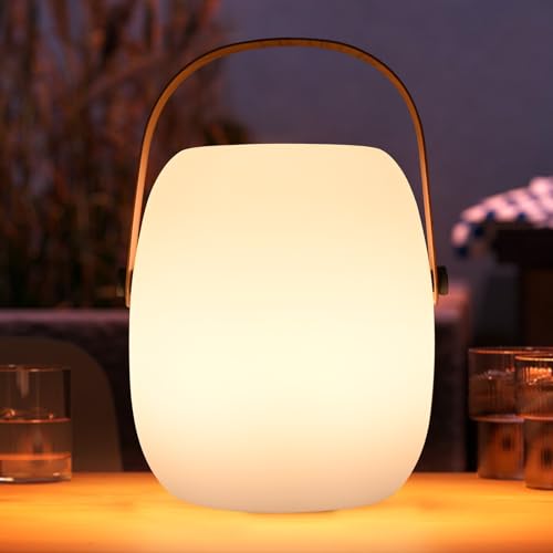 ZWOOS Tischlampe Kabellos, LED Akku Tischleuchte tragbare mit RGB Farbwechsel, Nachttischlampe Aufladbar mit Kerzenflackermodus, IP54 wasserdicht, mit Fernbedienung (Lampe) von ZWOOS