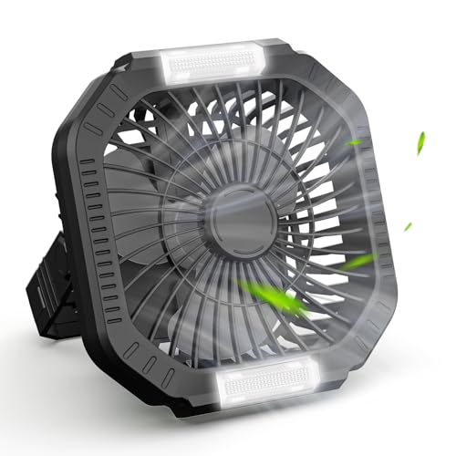 ZWOOS USB Camping Ventilator, 10400mAh Wiederaufladbar Tisch Wand/Leise Ventilator mit 4 Geschwindigkeitsstufen Verstellbaren Tischventilator mit LED-Licht für Outdoor Picknicks, Angeln, Schwarz ZWOOS USB Camping Ventilator, 10400mAh Wiederaufladbar Tisch Wand/Leise Ventilator mit 4 Geschwindigkeitsstufen Verstellbaren Tischventilator mit LED-Licht für Outdoor Picknicks, Angeln, Schwarz von ZWOOS