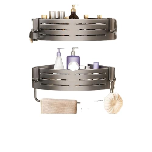 1–2 Stück Badezimmer-Eckregal mit Kunststoffhaken, Handtuchhalter, kein Bohren, Aluminium-Duschregal, Badezimmer-Organizer(2pcs gray with rod) von ZWOSYNGFV