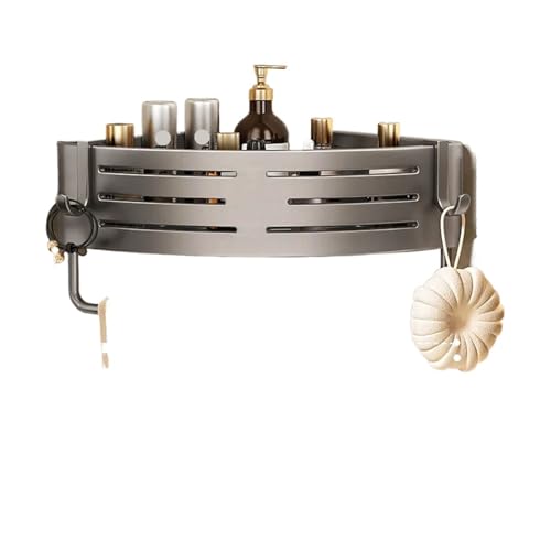 1–2 Stück Badezimmer-Eckregal mit Kunststoffhaken, Handtuchhalter, kein Bohren, Aluminium-Duschregal, Badezimmer-Organizer(Gray with rod) von ZWOSYNGFV