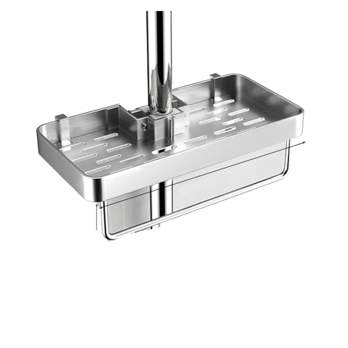 1 Set Aluminium Platzsparende Dusche Regal Einstellbare Drainage Rack Einfach zu Installieren Badezimmer Lagerung(1pc silver with rod) von ZWOSYNGFV
