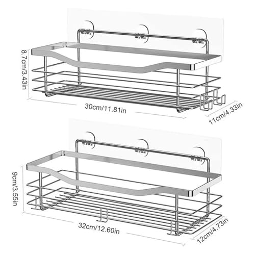 Badezimmer-Dusch-Organizer, Duschregal, selbstklebende Edelstahl-Regale, Badezimmer-Aufbewahrung, kein Bohren, an der Wand montiertes Duschregal(Silver) von ZWOSYNGFV