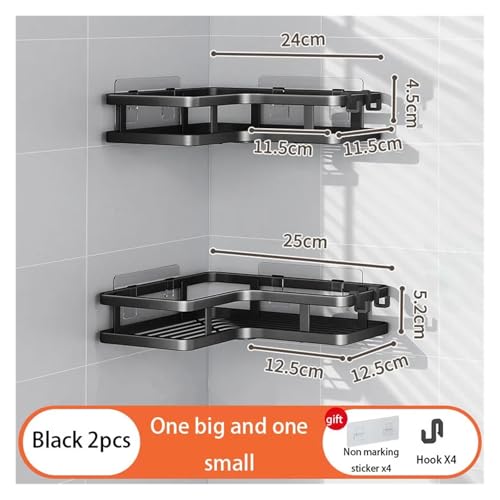 Badezimmerregale Wandregal Eckregale Kein Stanzen erforderlich Abflusskorb Badezimmerzubehör Organizer multifunktional(Black-2pcs) von ZWOSYNGFV