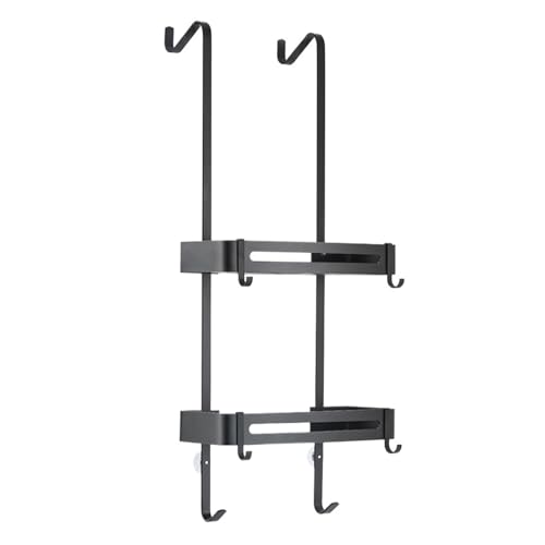 Schwarze hängende Badregale Badezimmerregal-Organizer Nagelfreier Shampoo-Halter Lagerregal Rack Badezimmerkorbhalter EL5018(Black Double layer) von ZWOSYNGFV
