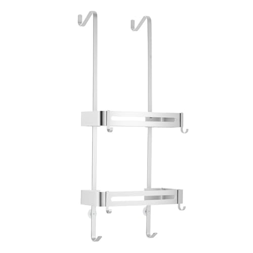 Schwarze hängende Badregale Badezimmerregal-Organizer Nagelfreier Shampoo-Halter Lagerregal Rack Badezimmerkorbhalter EL5018(Silver Double layer) von ZWOSYNGFV
