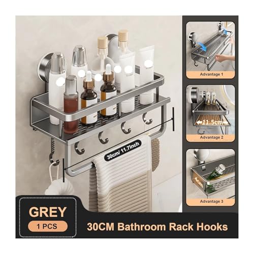 Space Aluminium Saugnapf Badezimmer Rack No-stanzen Wandhalterung Dusche Lagerregal Große Kapazität Starke Tragfähigkeit(Grey-30-2) von ZWOSYNGFV