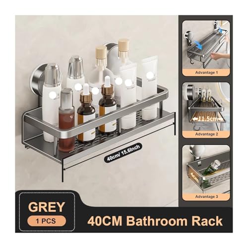Space Aluminium Saugnapf Badezimmer Rack No-stanzen Wandhalterung Dusche Lagerregal Große Kapazität Starke Tragfähigkeit(Grey-40) von ZWOSYNGFV