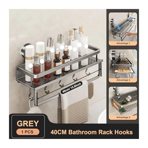 Space Aluminium Saugnapf Badezimmer Rack No-stanzen Wandhalterung Dusche Lagerregal Große Kapazität Starke Tragfähigkeit(Grey-40-2) von ZWOSYNGFV