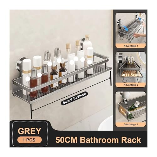 Space Aluminium Saugnapf Badezimmer Rack No-stanzen Wandhalterung Dusche Lagerregal Große Kapazität Starke Tragfähigkeit(Grey-50) von ZWOSYNGFV